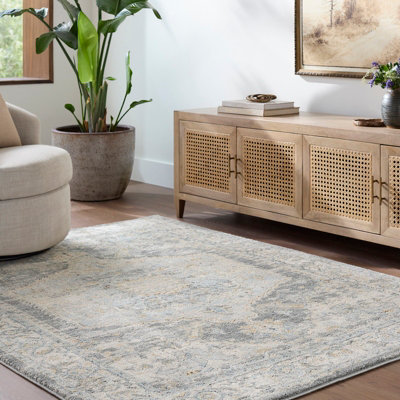 Livabliss Avellino-Vintage Beige Grey Blue Traditional Boho High Pile Living Dining Bedroom Rug 160 X 213 Cm Easy CareNon Shedding from B&Q