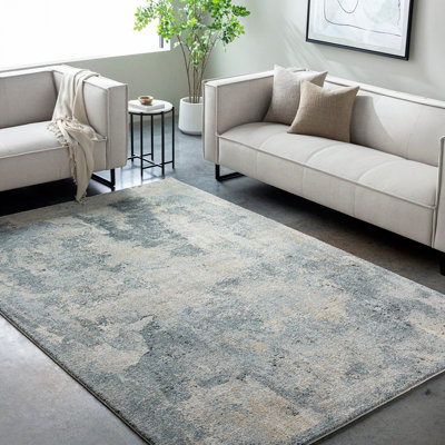 Livabliss Avellino-Abstract Blue Grey Beige Modern Marble High Pile Living Dining Bedroom Rug 160 X 213 Cm Easy CareNon Shedding from B&Q