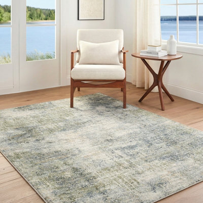 Livabliss Avellino-Abstract Green Grey Beige Modern Marble High Pile Living Dining Bedroom Rug 160 X 213 Cm Easy CareNon Shedding from B&Q