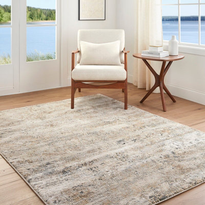 Livabliss Avellino-Abstract Blue Grey Beige Modern Marble High Pile Living Dining Bedroom Rug 200 X 280 Cm Easy CareNon Shedding from B&Q