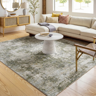 Livabliss Avellino-Abstract Green Grey Beige Modern Marble High Pile Living Dining Bedroom Rug 200 X 280 Cm Easy CareNon Shedding from B&Q