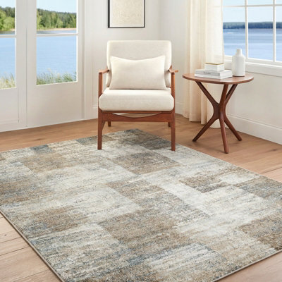 Livabliss Avellino-Modern Brown Grey Blue Graphic High Pile Living Dining Bedroom Rug 200 X 280 Cm Easy CareNon Shedding from B&Q