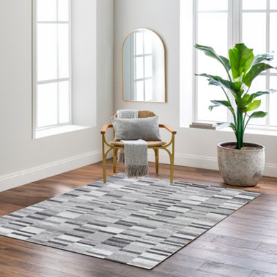 Livabliss Monte Carlo-Modern Black White Grey Graphic Living Dining Bedroom Rug 160 X 220 Cm Easy CareNon Shedding from B&Q