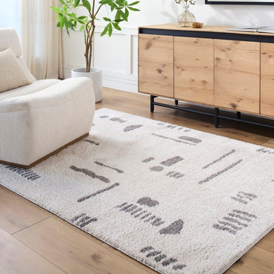 Livabliss Fossay Shaggy-Washable Beige Charcoal Modern Hig Pile Living Bedroom Rug 160 X 213 Cm Easy CareNon Shedding from B&Q