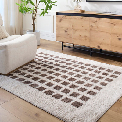 Livabliss Fossay Shaggy-Washable Beige Brown Modern Hig Pile Living Bedroom Rug 200 X 275 Cm Easy CareNon Shedding from B&Q