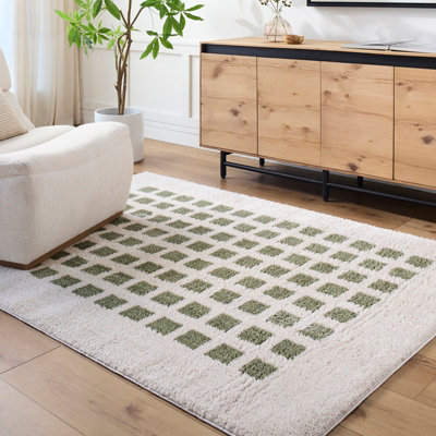 Livabliss Fossay Shaggy-Washable Beige Green Modern Hig Pile Living Bedroom Rug 160 X 213 Cm Easy CareNon Shedding from B&Q