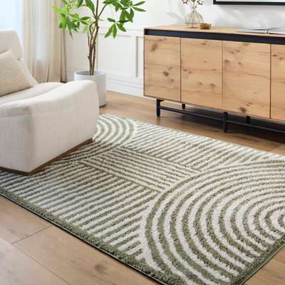 Livabliss Fossay Shaggy-Washable Beige Green Modern Hig Pile Living Bedroom Rug 200 X 275 Cm Easy CareNon Shedding from B&Q