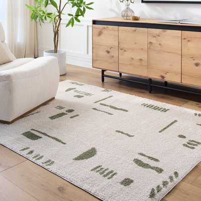 Livabliss Fossay Shaggy-Washable Beige Green Modern Hig Pile Living Bedroom Rug 200 X 275 Cm Easy CareNon Shedding from B&Q