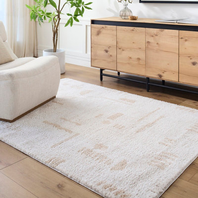 Livabliss Fossay Shaggy-Washable Beige Modern Hig Pile Living Bedroom Rug 160 X 213 Cm Easy CareNon Shedding from B&Q