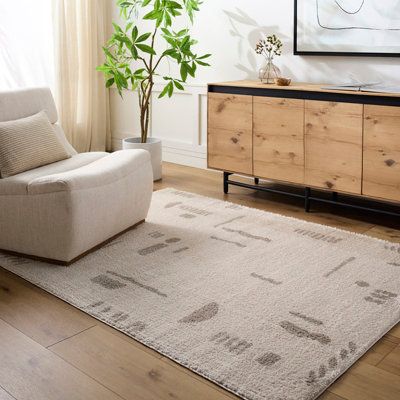 Livabliss Fossay Shaggy-Washable Beige Grey Modern Hig Pile Living Bedroom Rug 160 X 213 Cm Easy CareNon Shedding from B&Q