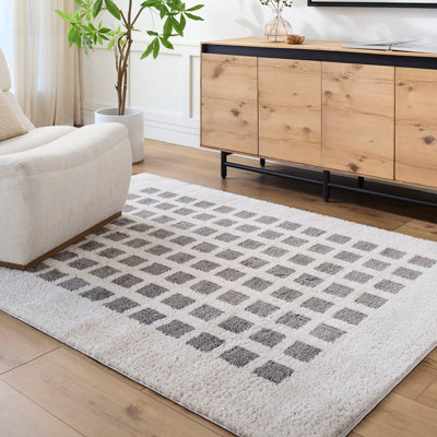 Livabliss Fossay Shaggy-Washable Beige Charcoal Modern Hig Pile Living Bedroom Rug 160 X 213 Cm Easy CareNon Shedding from B&Q
