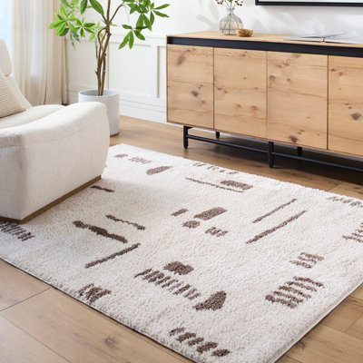 Livabliss Fossay Shaggy-Washable Beige Brown Modern Hig Pile Living Bedroom Rug 160 X 213 Cm Easy CareNon Shedding from B&Q