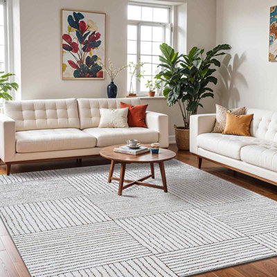 Livabliss Galey Alix Architect-Modern Ivory Brown Graphic High Pile Living Dining Bedroom Rug 160 X 213 Cm Easy CareNon Shedding from B&Q