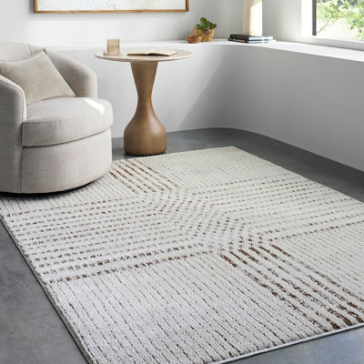 Livabliss Galey Alix Architect-Modern Ivory Brown Graphic High Pile Living Dining Bedroom Rug 200 X 275 Cm Easy CareNon Shedding from B&Q