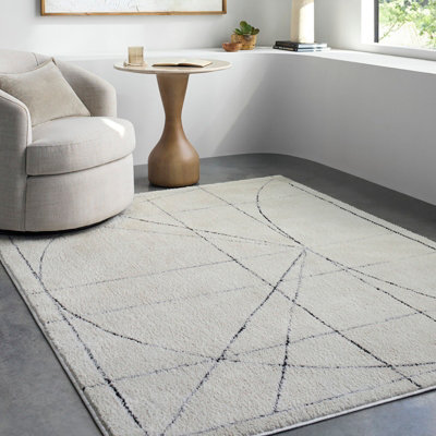 Livabliss Galey Alix Architect-Modern Ivory Black Graphic High Pile Living Dining Bedroom Rug 160 X 213 Cm Easy CareNon Shedding from B&Q