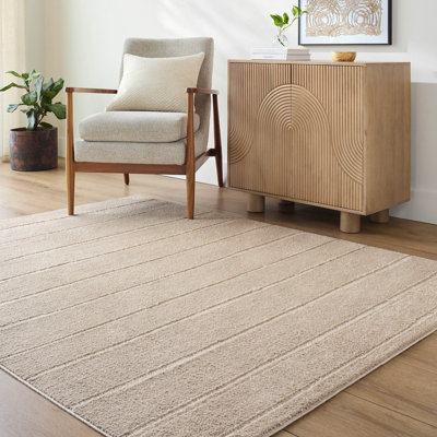 Livabliss Our Pnw Home Cascade-Modern Beige Brown Graphic High Pile Living Dining Bedroom Rug 200 X 275 Cm Easy CareNon Shedding from B&Q