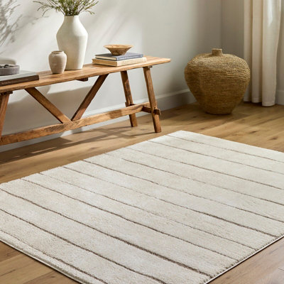 Livabliss Our Pnw Home Cascade-Modern Ivory Taupe Graphic High Pile Living Dining Bedroom Rug 200 X 275 Cm Easy CareNon Shedding from B&Q