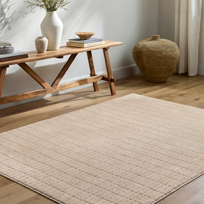 Livabliss Our Pnw Home Cascade-Modern Beige Brown Graphic High Pile Living Dining Bedroom Rug 200 X 275 Cm Easy CareNon Shedding from B&Q