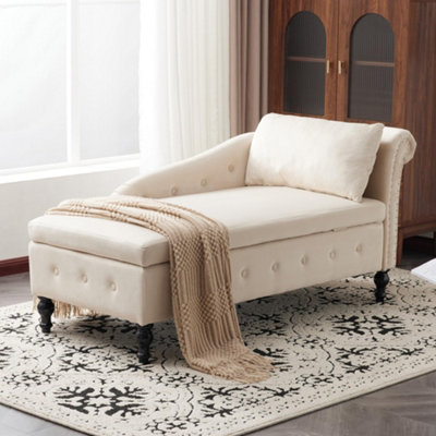 144Cm Velvet Chaise Lounge Sofa With Storage, Beige