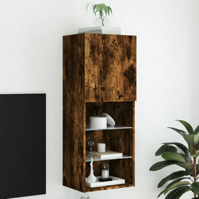 Berkfield Tv Cabinet With Led Lights Smoked Oak 40.5X30x102 Cm Small