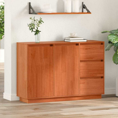 B&Q -  Sideboard With Drawer Brown Solid Pine Wood