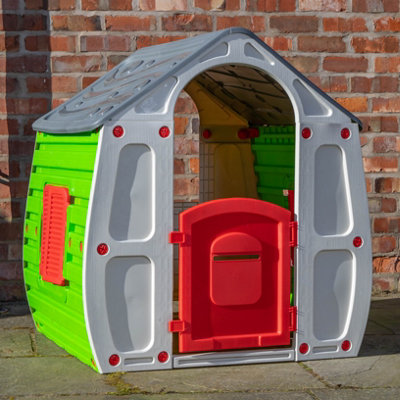 1.09m Grey & Green Kids Indoor Outdoor Plastic Wendy House Magical Playhouse