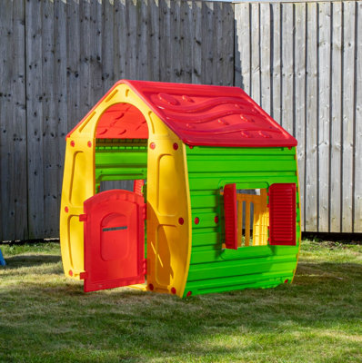 1.09m Yellow & Red Kids Indoor Outdoor Plastic Wendy House Magical Playhouse - 3