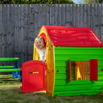 1.09m Yellow & Red Kids Indoor Outdoor Plastic Wendy House Magical Playhouse - 4