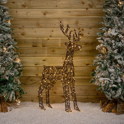 1.10m Light up Brown Christmas Stag with 176 White & Warm White Multi Action LEDs