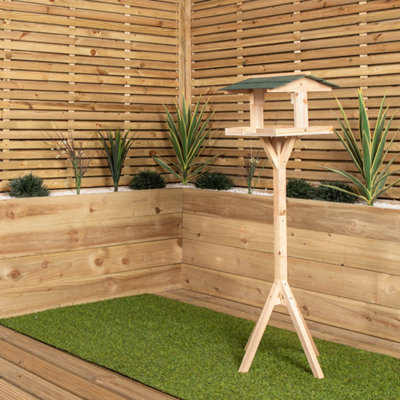 1.16m Traditional Wooden Garden Bird Seed Feeder Table with Green Roof