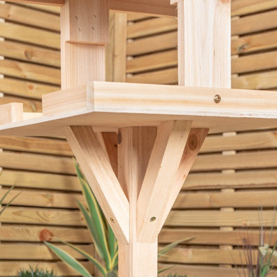 1.16m Traditional Wooden Garden Bird Seed Feeder Table with Green Roof - 4