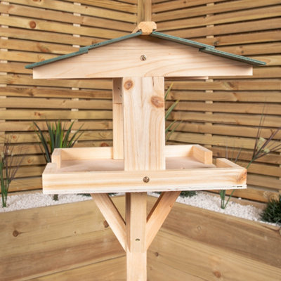 1.16m Traditional Wooden Garden Bird Seed Feeder Table with Green Roof - 5