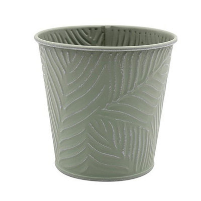 1.1L Pastel Green Metal Planter Garden Herbs Plant 14cm Pot Embossed Leaf Bowl