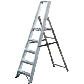 1.1m Aluminium Platform Step Ladders 5 Tread Home DIY Lightweight Metal Steps