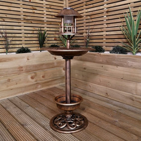 1.1m Bronze Effect Resin Garden Bird Bath & Table with Solar Light