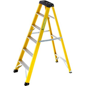 1.1m FIBREGLASS Swingback Step Ladders 6 Tread Professional Lightweight Steps