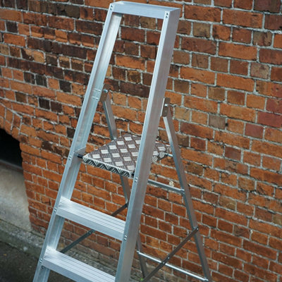 1.1m Heavy Duty Aluminium Platform Step Ladder with 5 Treads for Home ...