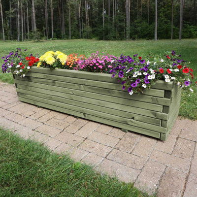 1.1m Sage Green Pine Raised Wooden Trough Planter