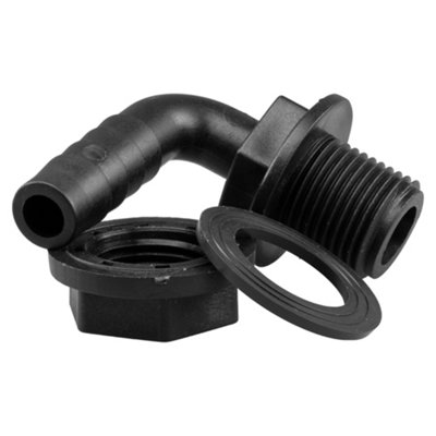 1/2" (13mm) Water butt/rain barrel/water storage tank overflow hosetail elbow with nut & washer ( requires a 21mm hole) - 5