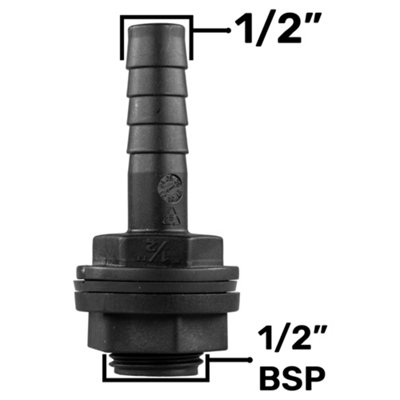 1/2" barb Water butt /rain barrel/water storage tank barbed hosetail for overflow/outlet