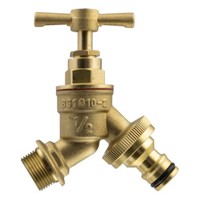 1.2" bsp (21mm across the thread) solid brass outdoor garden bib tap  universal hose connector and ptfe  tape - 4