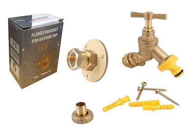 1/2 Double Check Garden Tap with Through The Wall Flange Bracket Set ...