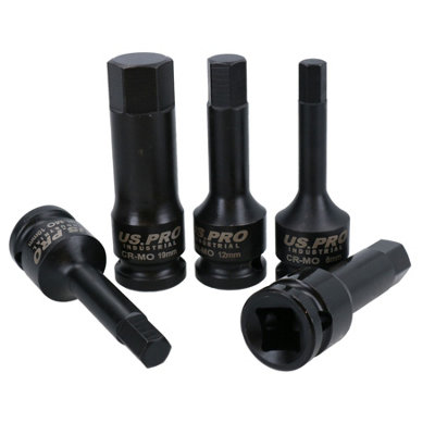 1/2" Drive Allen /  hex key bit impact socket set H5 -  H19 Metric Deep AT772