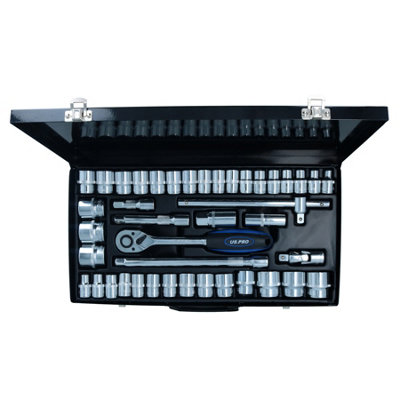 1/2" Drive Metric MM And Imperial AF SAE Shallow Extendable Socket Set 42pc