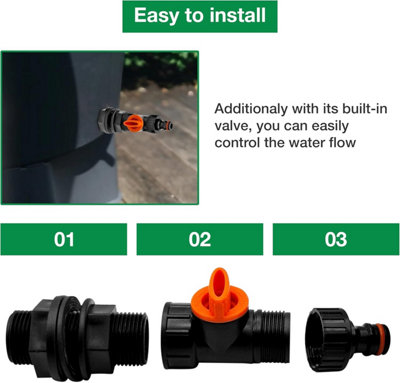 1/2 inch Water Butt Connector Ultimate Set - Control Water Flow with Built-in Valve and Secure Thread Connection with Washer