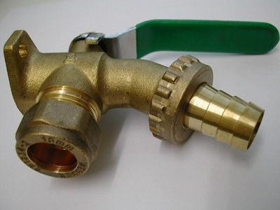 1/2'' Quarter Turn Lever Action Outside Garden Bib Tap with Built in Wall Plate Elbow with Hose Connector