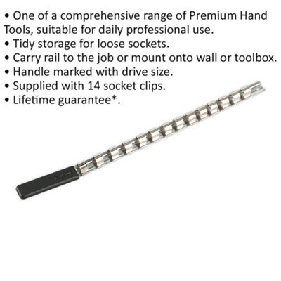 1/2" Square Drive Bit Holder - 14x Socket Capacity - Retaining Rail Bar Storage