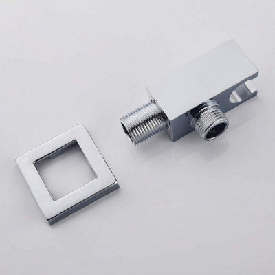 NearMoon Wall Supply Elbow With Handheld Shower Holder – Solid Brushed Nickel, Square Design