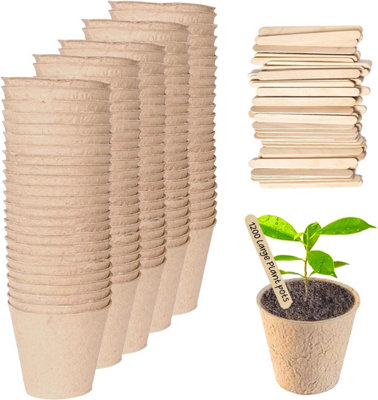 1,200 Pack Cardboard Seed Pots 8cm Mini Round Seedling Pot for Easy Transplant with Wooden Labels