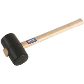 1.25lb Black Rubber Mallet - Wooden Shaft Handle - General Purpose Hammer